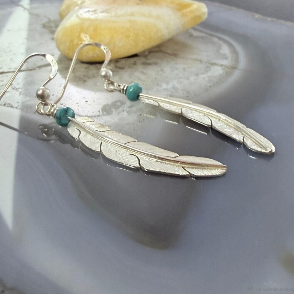 Anthony Gatewood Sterling & Turquoise Bead Feather Dangle Earrings For Women - Picture 3 of 10